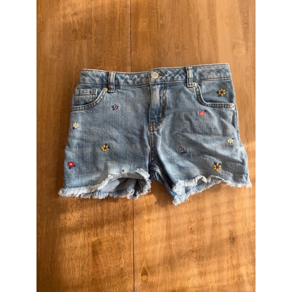 Cat & Jack Girls Light Wash Embroidered Floral Daisy Denim Shorts Size L 10/12
